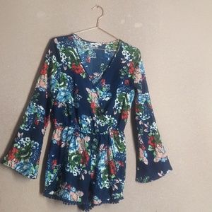 Charlotte Russe Navy floral long sleeve romper